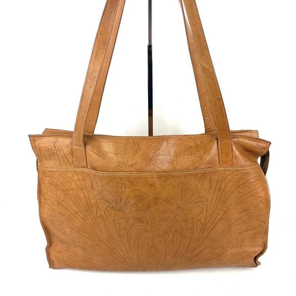 JL Salvidar Handbags - JL Saldivar Tooled Embossed Tote Bag Brown Leather